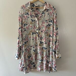 Chelsea & Theodore Womens Plus Floral High Low Hem Button Down Tiered Top‎ 2X